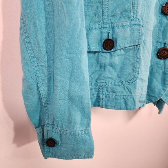 Relativity Women 100% Linen Jacket Teal Blue Size XL Lightweight Utility Pockets - Picture 6 of 10